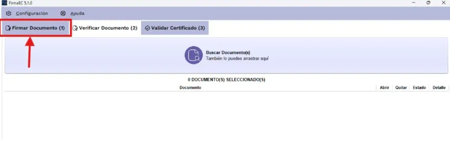 Pantalla principal de FirmaEC con la opción Firmar Documento resaltada